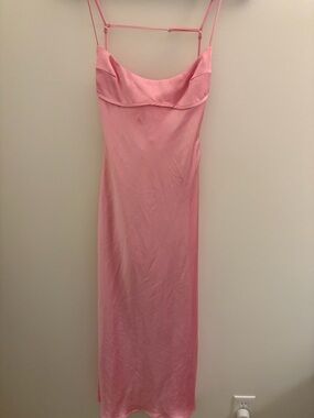 Zara Pink Satin Maxi Slip Dress with Thin Straps